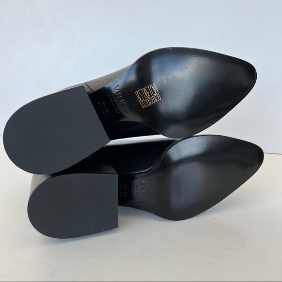 ♦️SOLD♦️VINCE Laird Black Polished Leather Pointed Block Heels Ankle Boots Sz - Picture 9 of 11